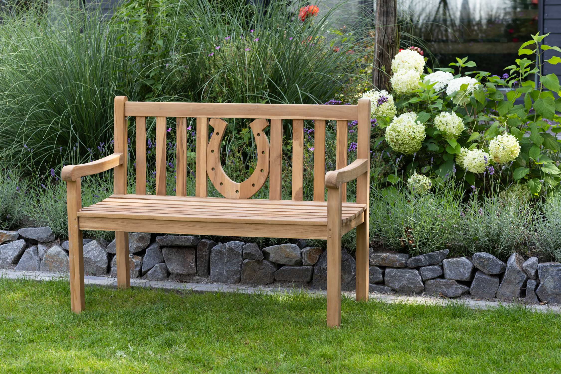 Gartenbank Hufeisen Teak 120 cm – Bild 4